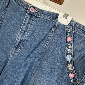 L.A. Blues Pink and Blue Cropped Jeans with Floral Embroidery